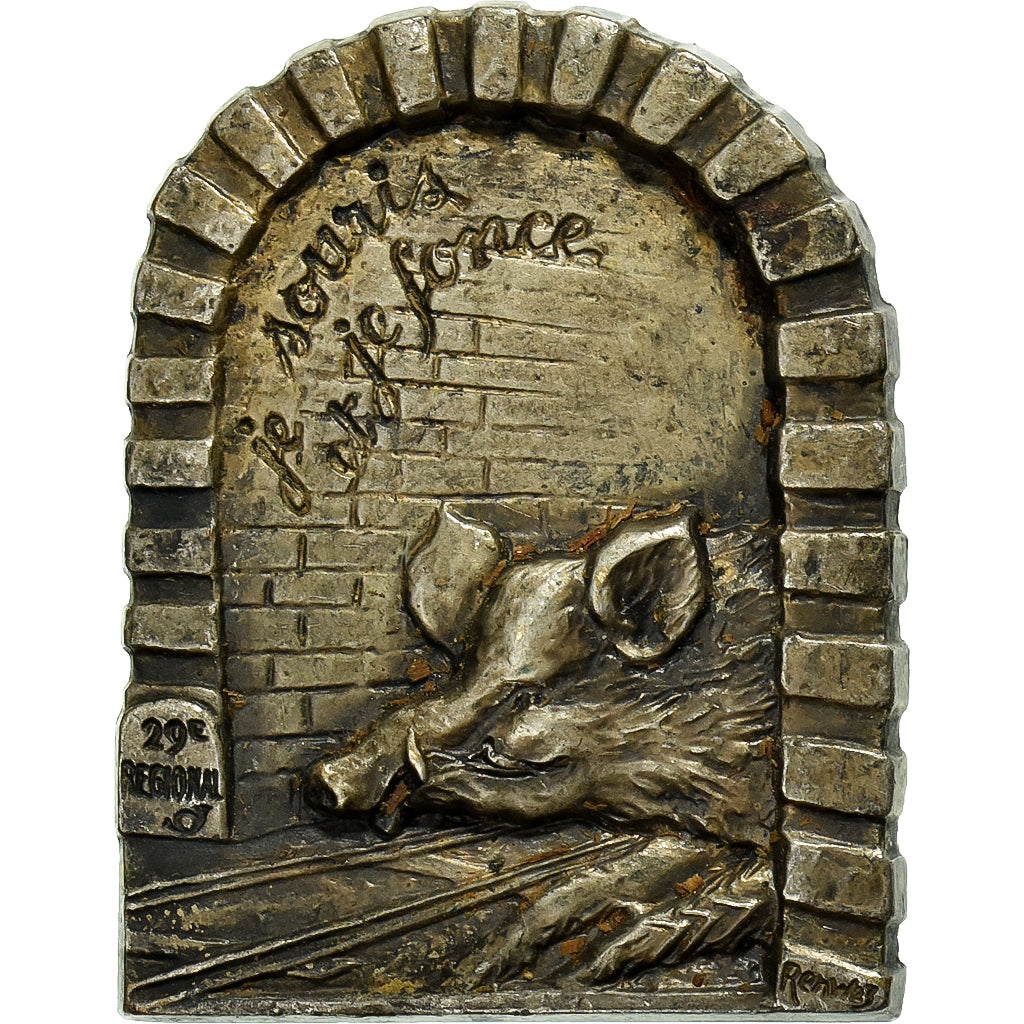 France, Broche, 29ème Régionale, Je Souris et je Fonce, Silvered Metal, TTB