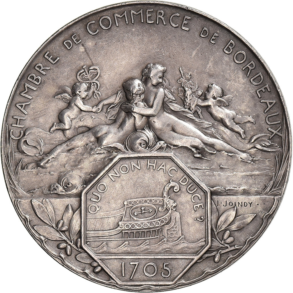 Francja, medal, Chambre de Commerce de Bordeaux, 1906, Srebro, Joindy, AU(55-58)