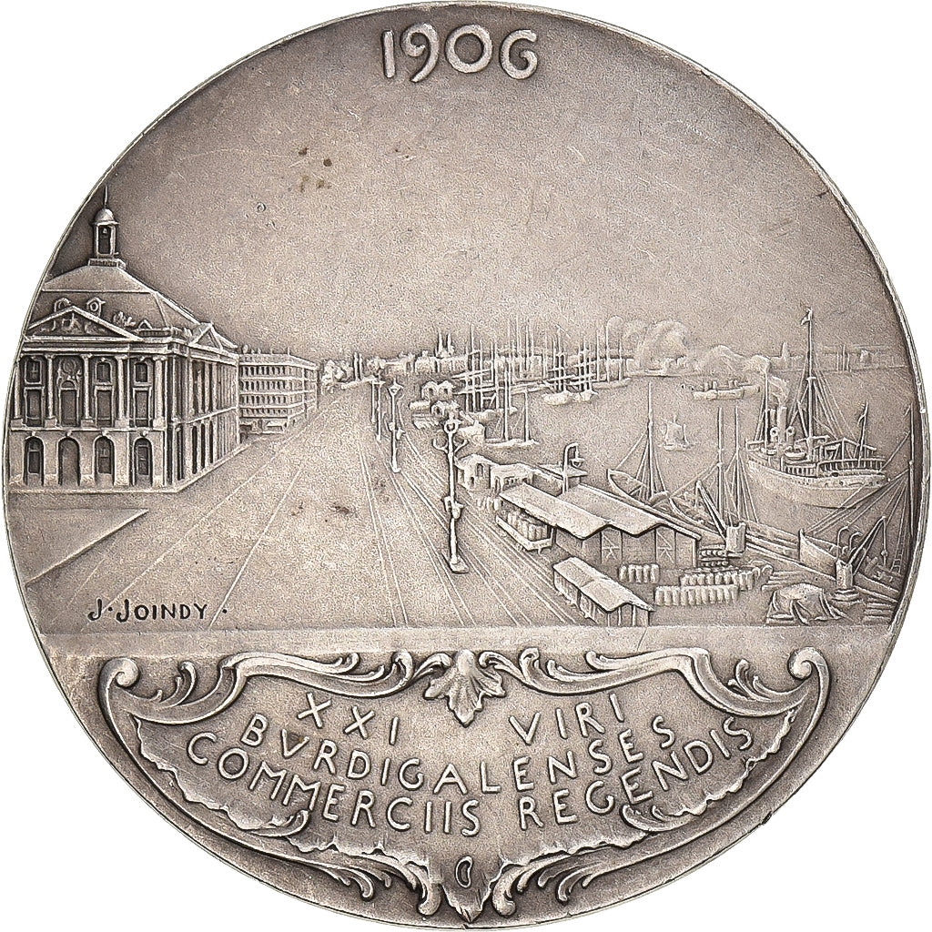 Francja, medal, Chambre de Commerce de Bordeaux, 1906, Srebro, Joindy, AU(55-58)