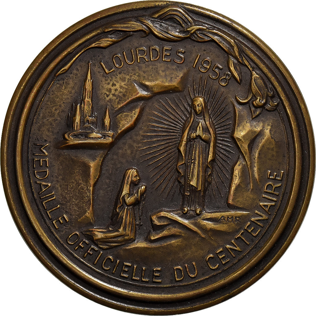 Francia, medaglia, Centenaire Lourdes, Année Jubilaire, Pie XII, 1958, Bronzo