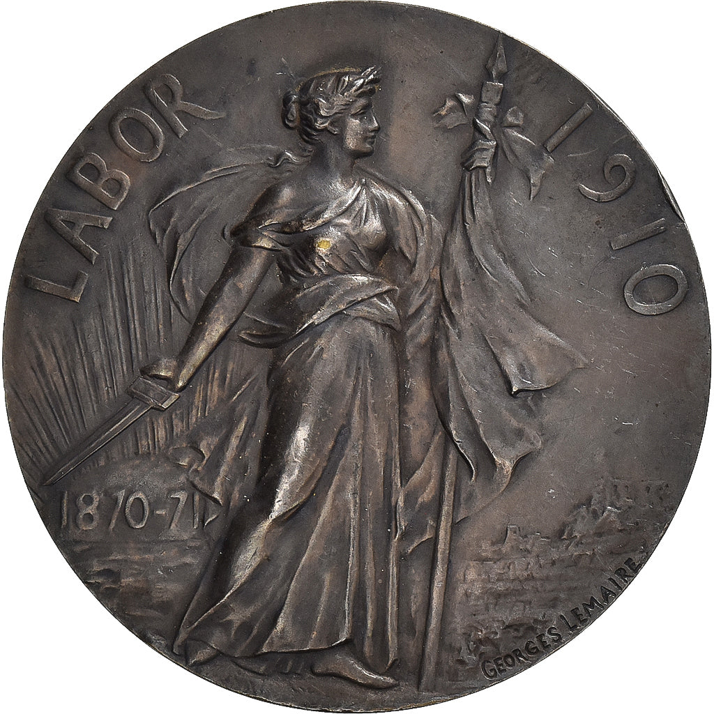 France, Medal, Art Nouveau, Labor, Progrès-Gloire, 1910, Silvered bronze
