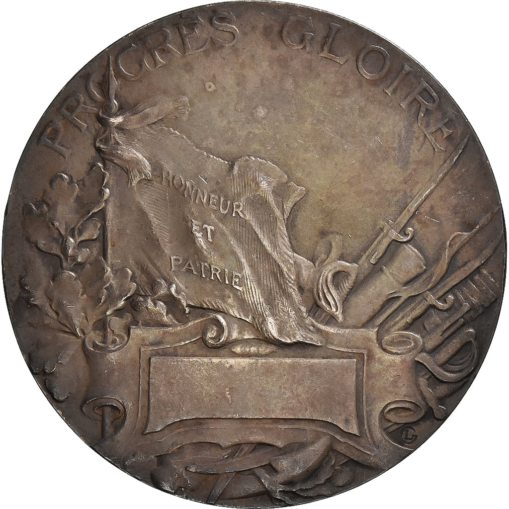 France, Medal, Art Nouveau, Labor, Progrès-Gloire, 1910, Silvered bronze