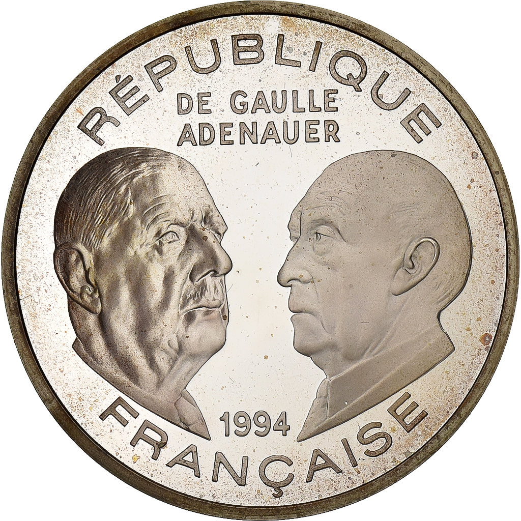 Francja, 100 Francs, De Gaulle - Adenauer, 1994, BE, Srebro, MS(65-70)