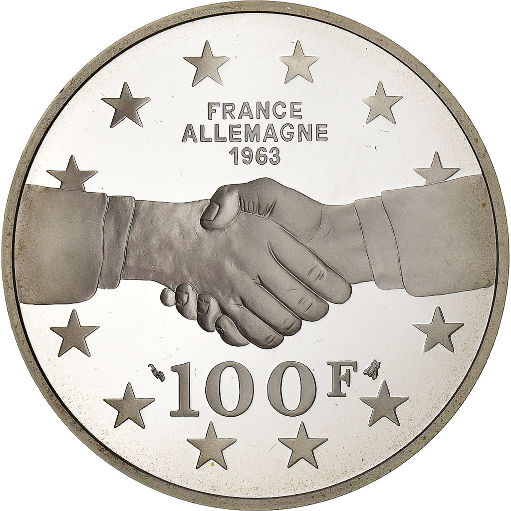 Francja, 100 Francs, De Gaulle - Adenauer, 1994, BE, Srebro, MS(65-70)