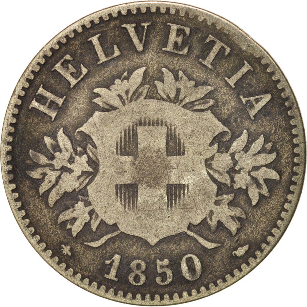 Coin, Switzerland, 20 Rappen, 1850, Strasbourg, VF(30-35), Billon, KM:7