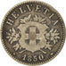 Coin, Switzerland, 20 Rappen, 1850, Strasbourg, VF(30-35), Billon, KM:7
