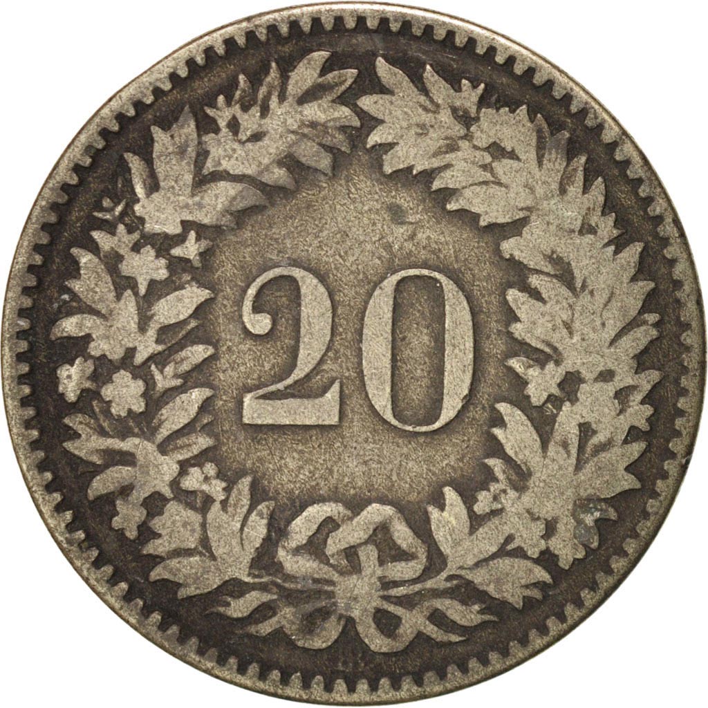 Coin, Switzerland, 20 Rappen, 1850, Strasbourg, VF(30-35), Billon, KM:7