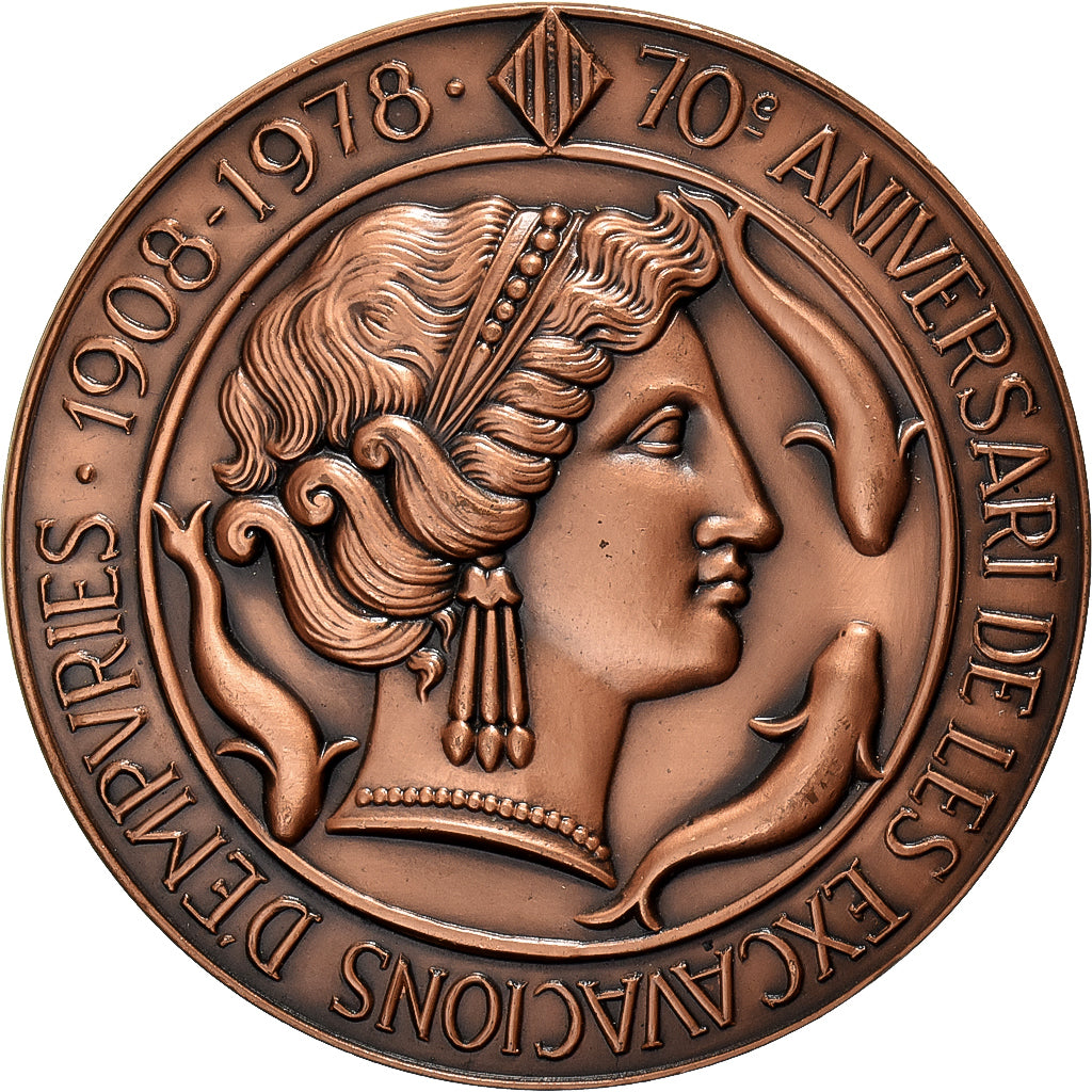 Spagna, medaglia, 70ème Aniversari de les Excavacions d'Empuries, 1978, Bronzo
