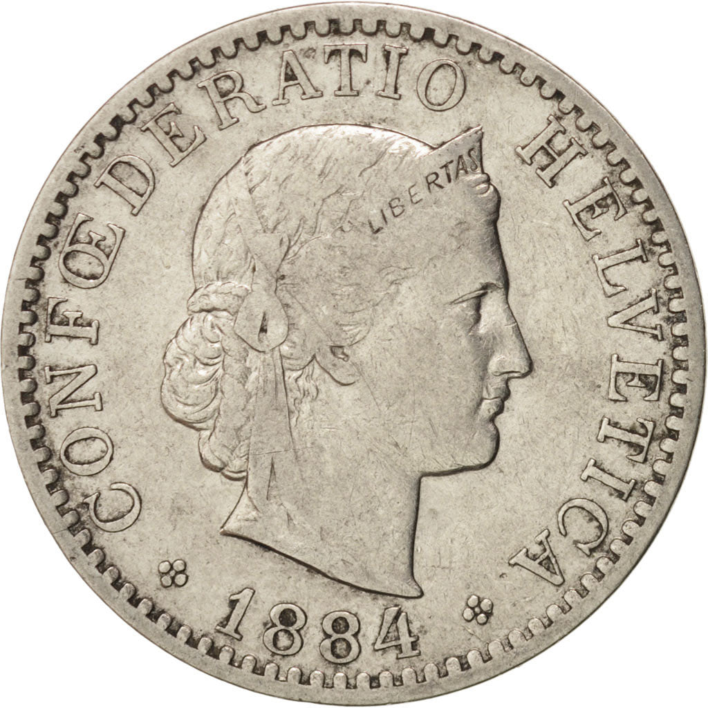 Coin, Switzerland, 20 Rappen, 1884, Bern, VF(30-35), Nickel, KM:29