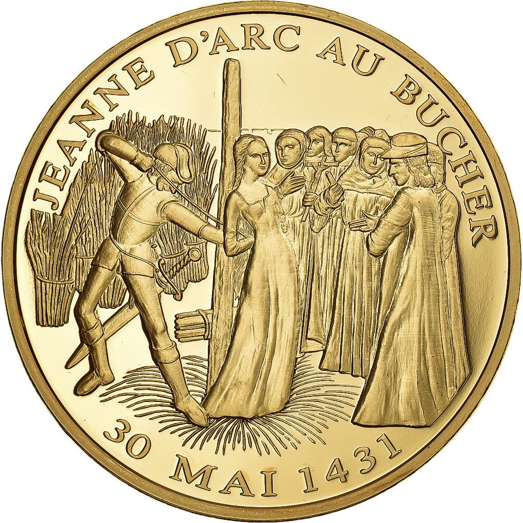 France, Médaille, Histoire de France, Jeanne d'Arc au Bucher, Copper Gilt, FDC