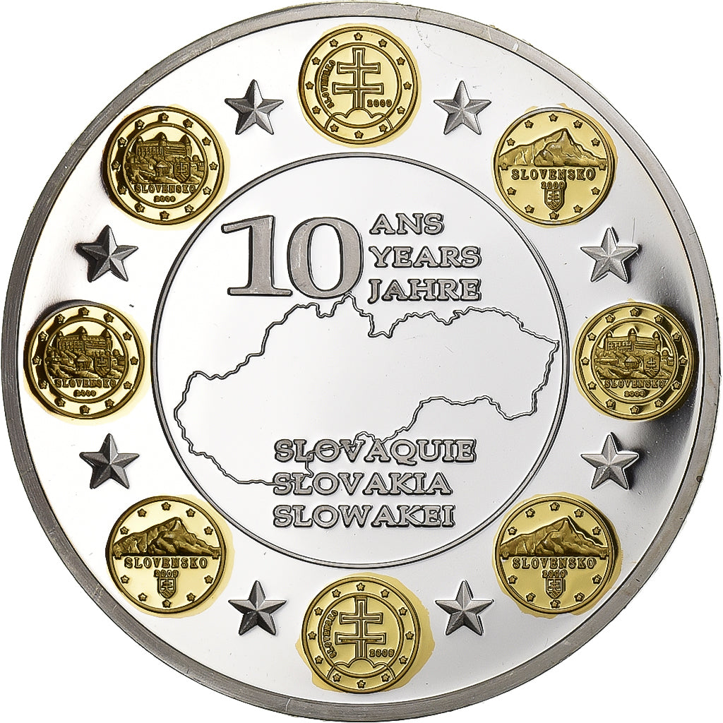 Slovaquie, Médaille, 10 Ans de l'Euro, Slovaquie, 2012, Cuivre plaqué Argent