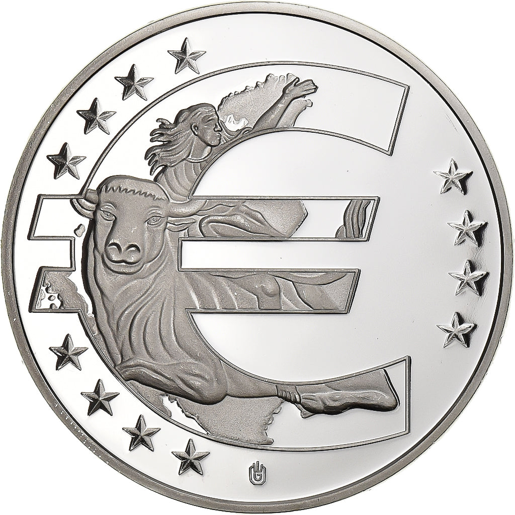 França, medalha, 10 Ans de l'Euro, Monaco, Prata Cromada a Cobre, MS(65-70)