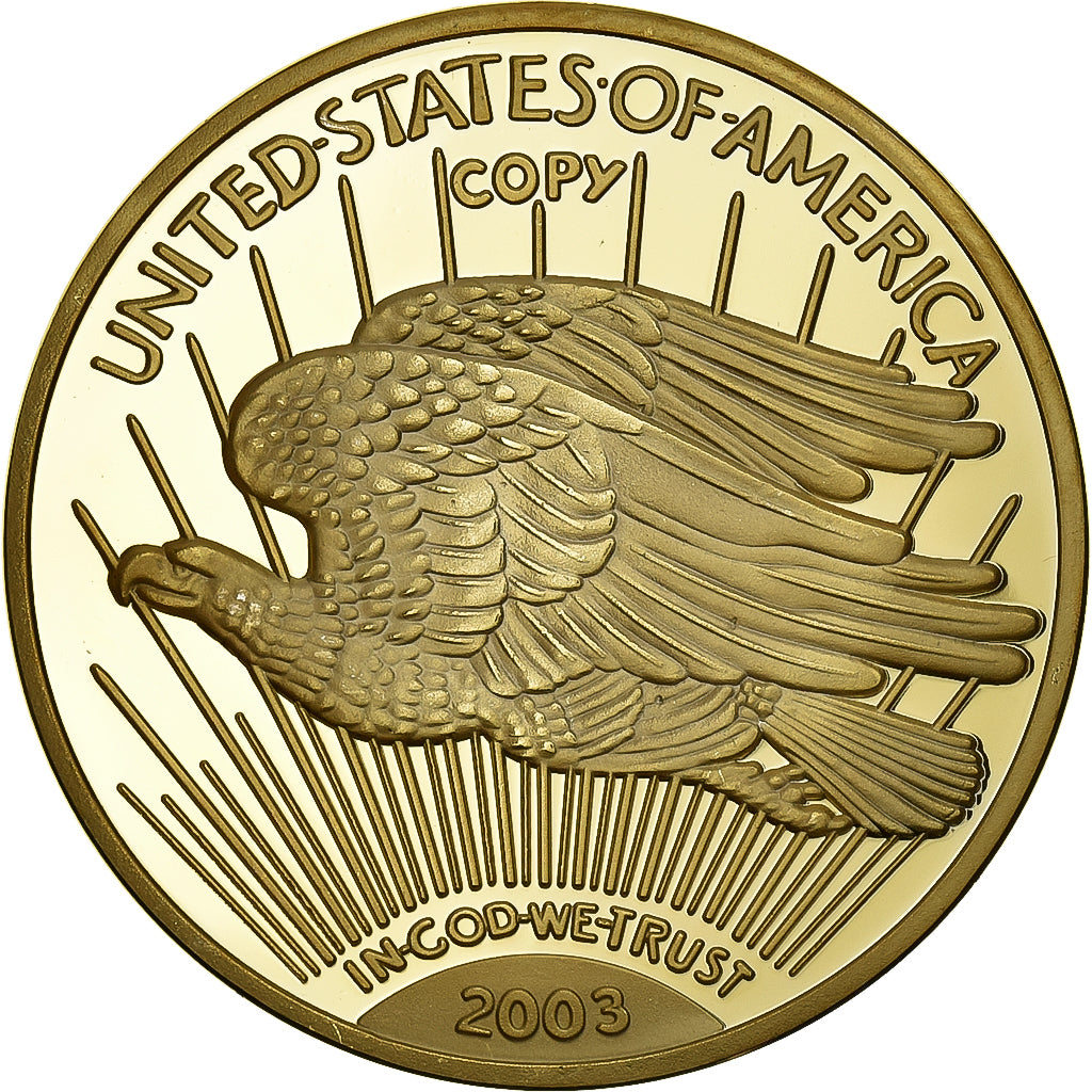 France, Médaille, Reproduction Twenty Dollars Liberty, Copper Gilt, FDC