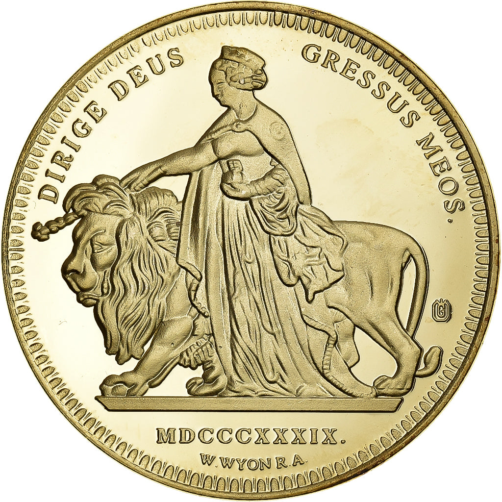 Regno Unito, medaglia, 5 Pounds Una et le Lion, Rame dorato, COPY, FDC