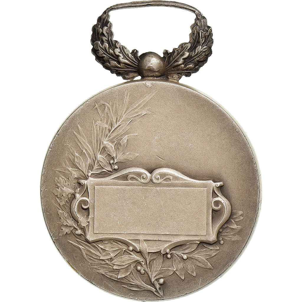 França, medalha, Art Nouveau, Femme Assise, Coucher de Soleil, Bronze Prateado