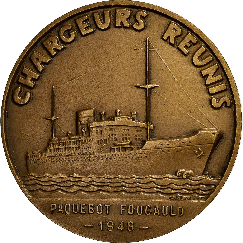 France, Medal, Père Charles de Foucauld, Chargeurs réunis, 1948, Bronze