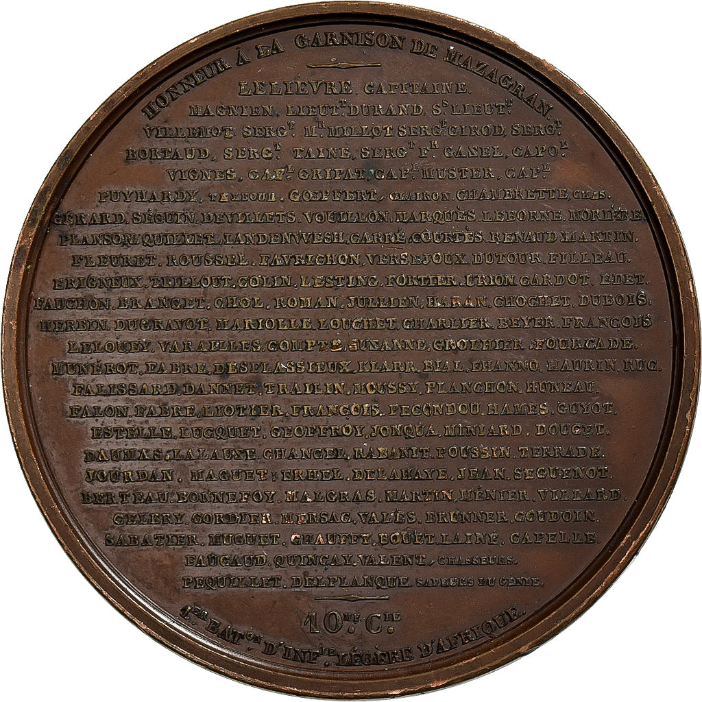 Argélia, medalha, Louis-Philippe Ier, Défense de Mazagran, 1840, Cobre