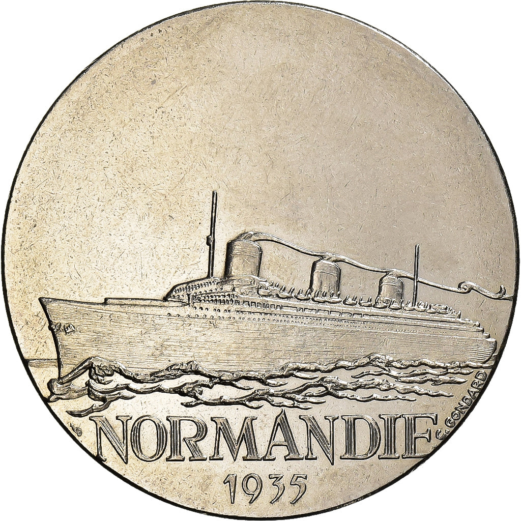 França, medalha, Les Grands Transatlantiques, Normandie, Cobre-níquel, C.