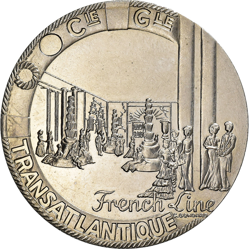 França, medalha, Les Grands Transatlantiques, Normandie, Cobre-níquel, C.