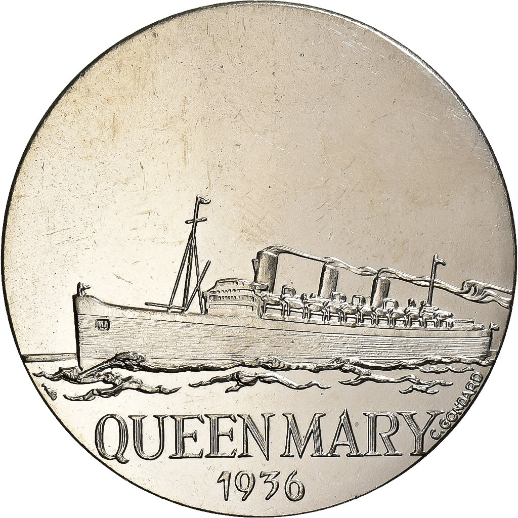 França, medalha, Les Grands Transatlantiques, Queen Mary, Cobre-níquel, C.