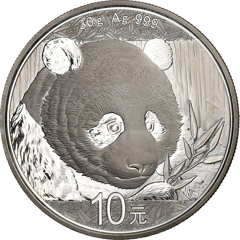 China, 10 Yüan, 1 oz, Panda, Bullion, 2018, Proof, Srebro, MS(64), KM:2410