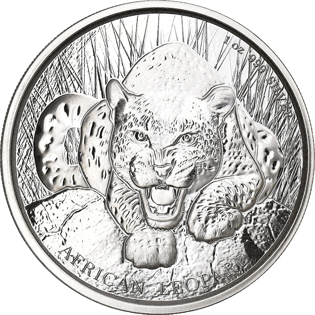 Ghana, 5 Cedis, African Leopard, 2017, 1 Oz, Srebro, MS(65-70)