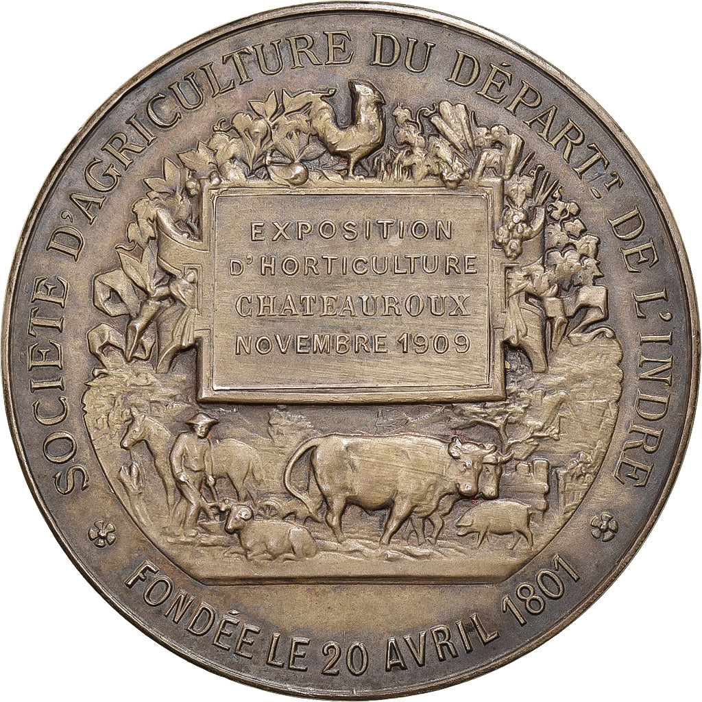 France, Medal, Exposition d'Horticulture de Chateauroux, 1909, Silver