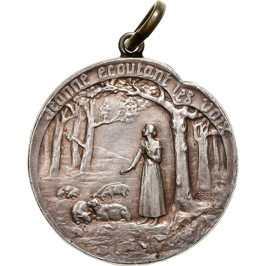 France, Medal, Jeanne d'Arc écoutant les Voix, Silvered bronze, Bargas