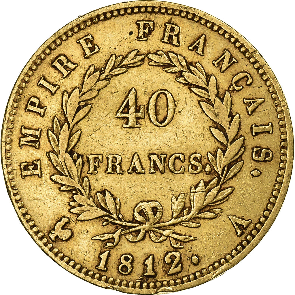 Francja, 40 Francs, Napoléon I, 1812, Paris, Złoto, VF(30-35), Gadoury:1084