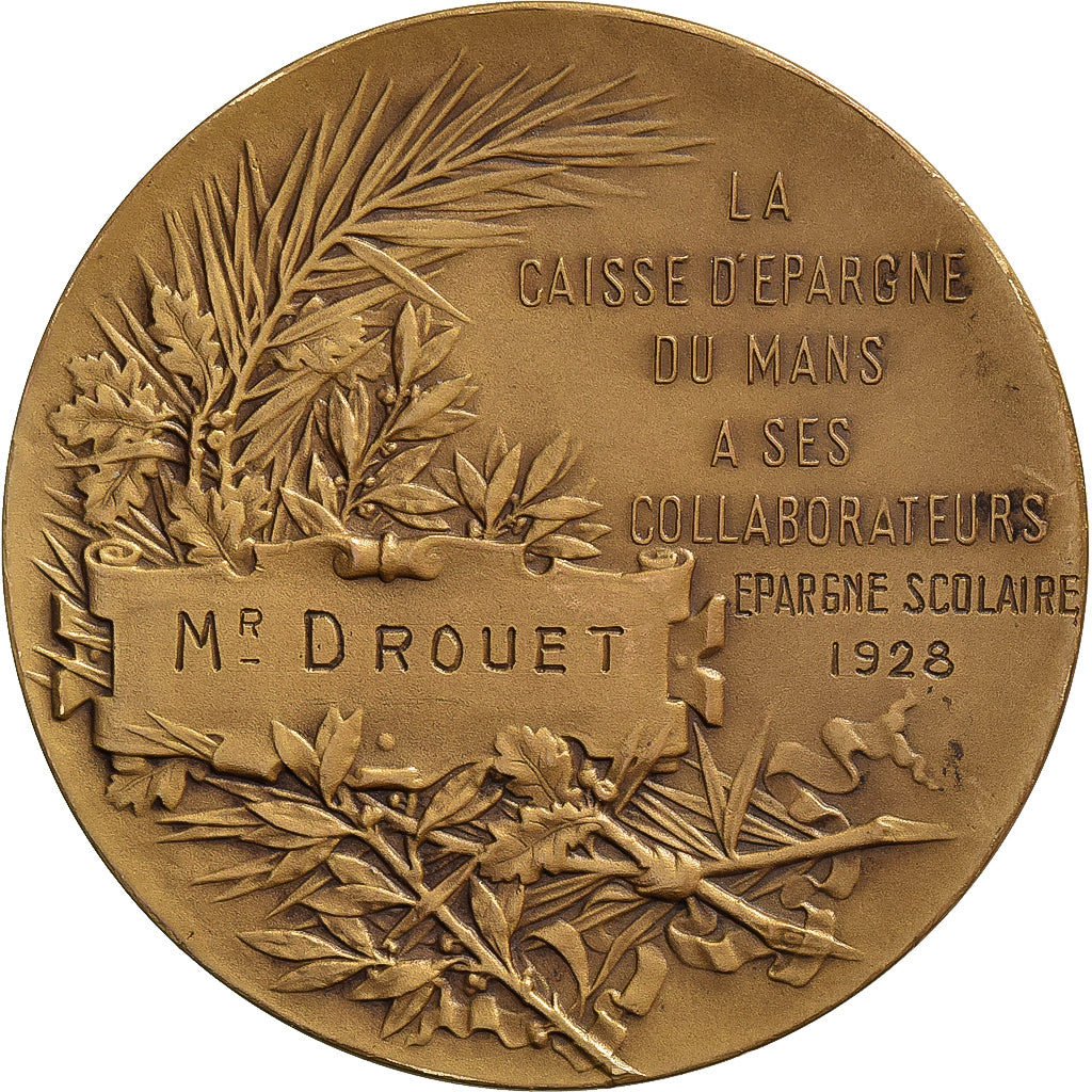 Francia, medalla, Caisse d'Epargne du Mans, 1928, Bronce, O.Roty, SC