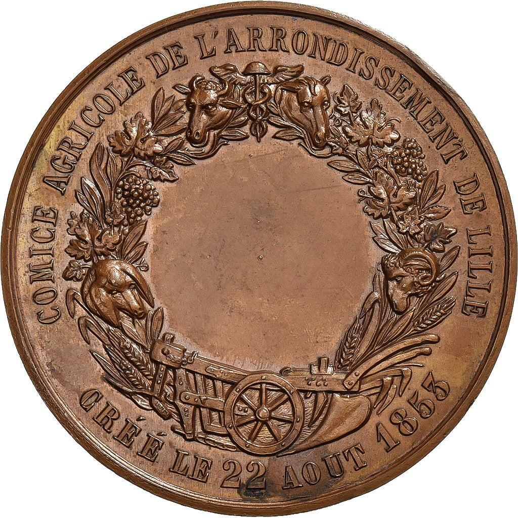Francja, medal, Comice agricole de Lille, 1853, Miedź, Lecomte, AU(55-58)