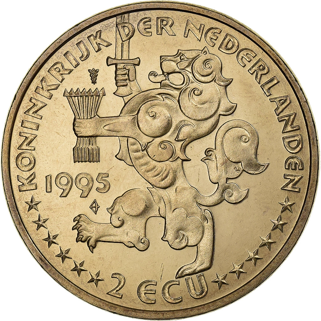 Holandia, Beatrix, 2 ECU, 1995, Miedź-Nikiel, MS(63), KM:94