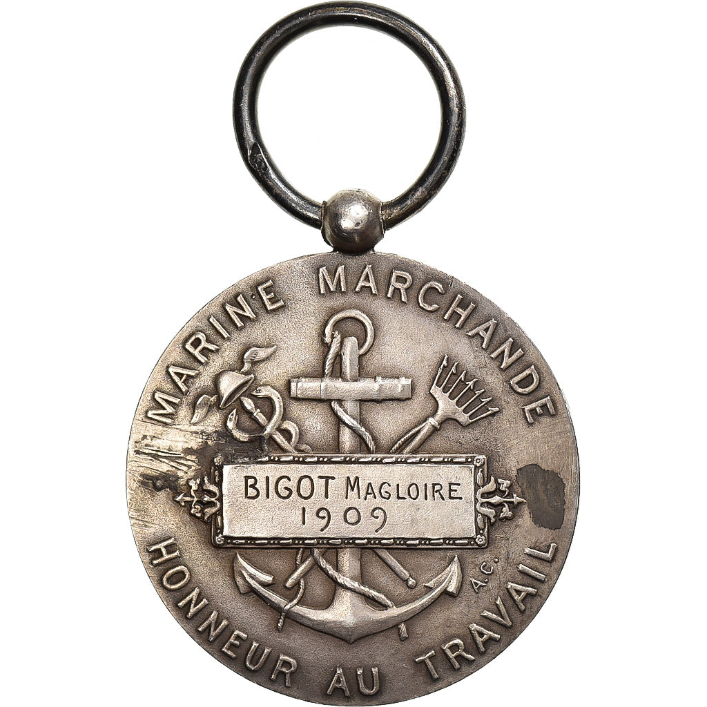 Francia, Marine Marchande, Honneur et Travail, Shipping, medaglia, 1909, Ottima