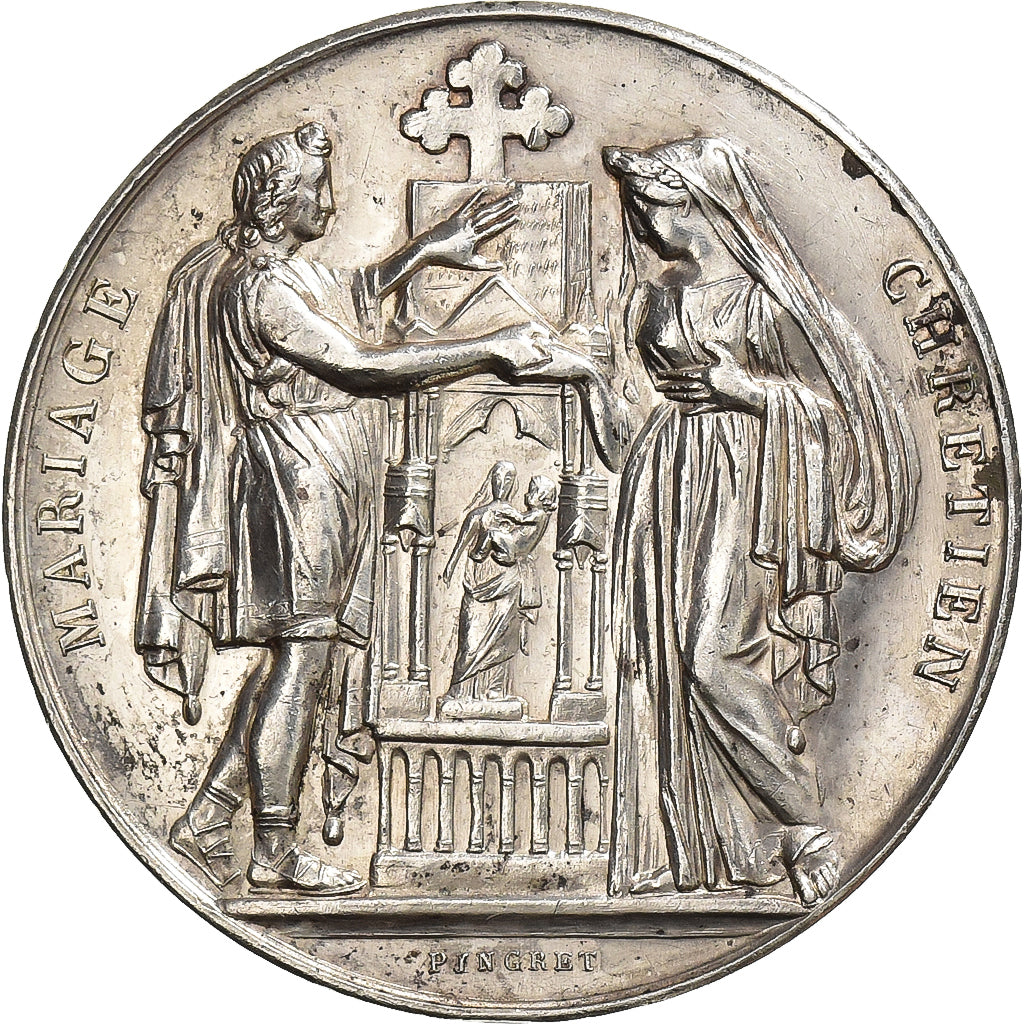 France, Médaille de mariage, Religion, Mariage Chrétien, n.d., Silver