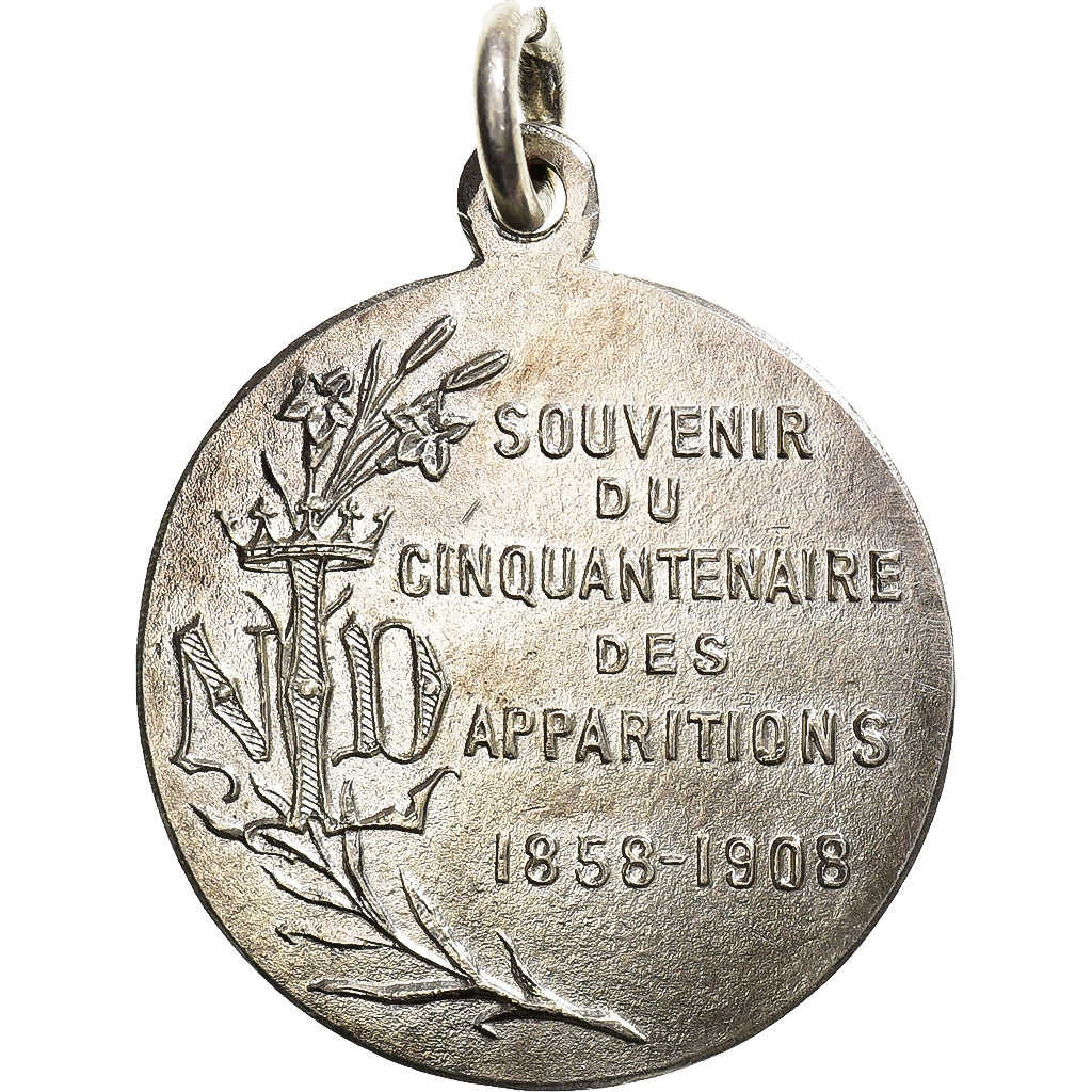 Francia, medaglia, Lourdes, Souvenir du Cinquantenaire des Apparitions, 1908