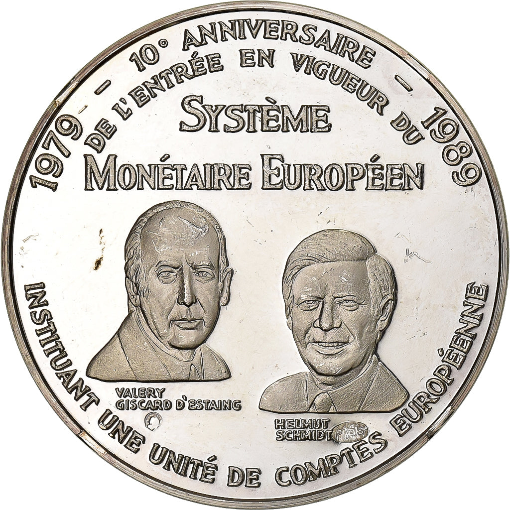 Francia, medaglia, 10 Ans du Système Monétaire Européen, 1989, Argento, SPL-