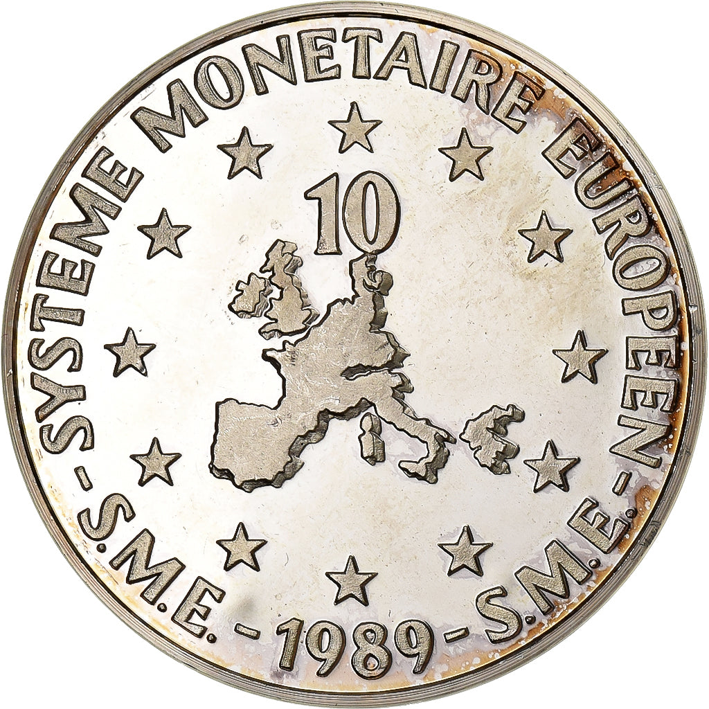 Francia, medaglia, 10 Ans du Système Monétaire Européen, 1989, Argento, SPL-
