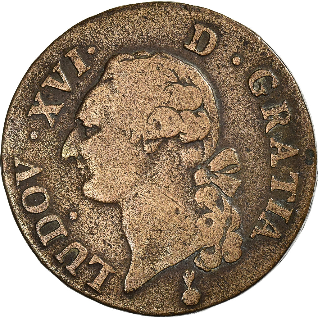 Francia, Louis XVI, Sol, 1791, Metz, Métal de cloche, BC+