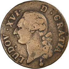 Francia, Louis XVI, Sol, 1791, Metz, Métal de cloche, BC+
