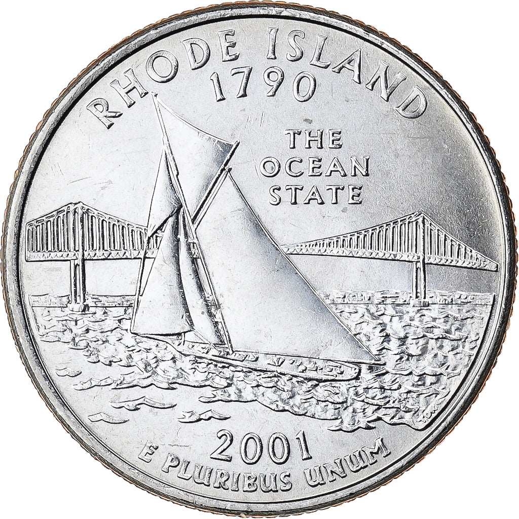 Estados Unidos, Quarter, Quarter Dollar, 2001, Philadelphia, Rhode Island 1790