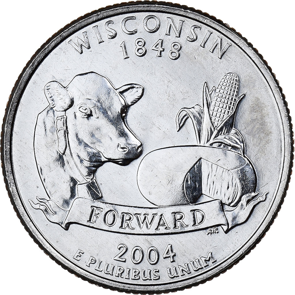 Stati Uniti, Quarter, Quarter Dollar, 2004, Denver, Wisconsin 1848, Rame