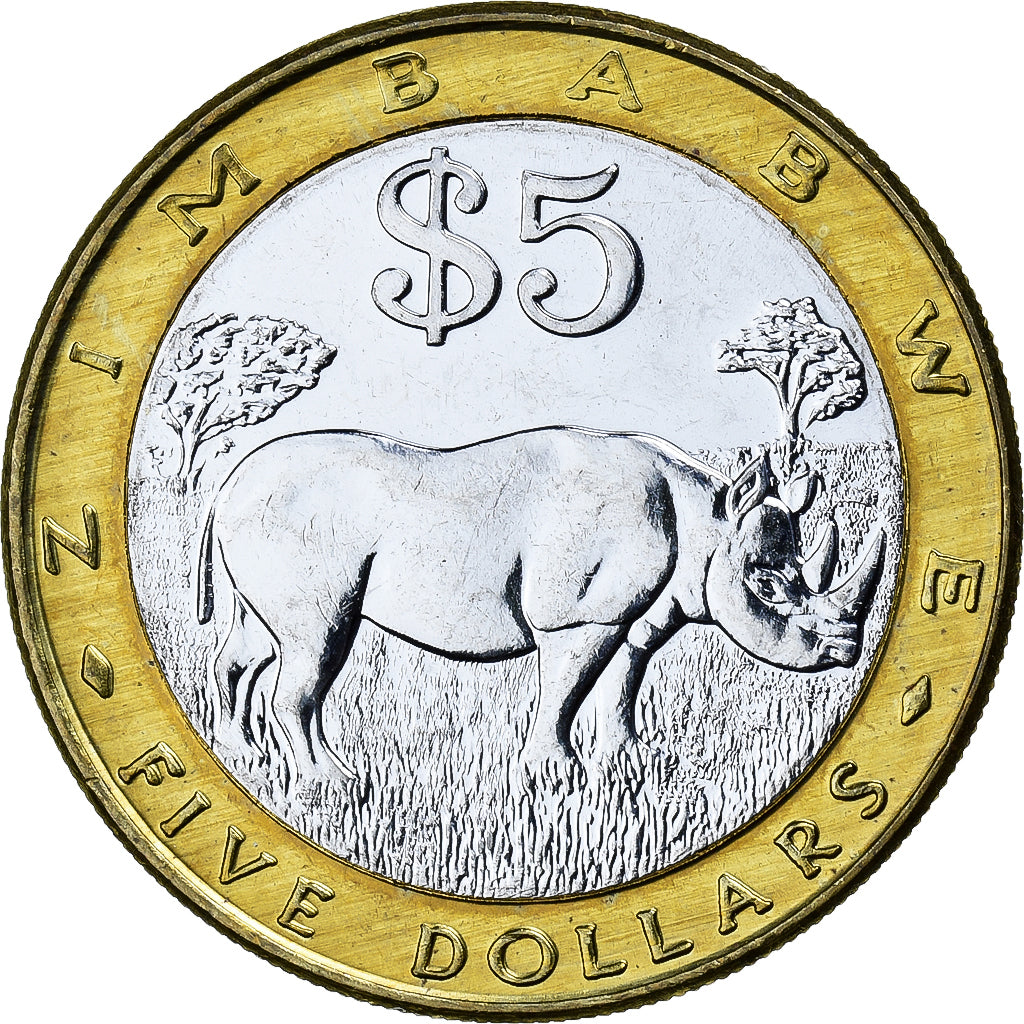 Zimbabwe, 5 Dollars, 2001, Harare, Bi-Metallic, MS(64), KM:13