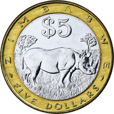 Zimbabwe, 5 Dollars, 2001, Harare, Bi-Metallic, MS(64), KM:13