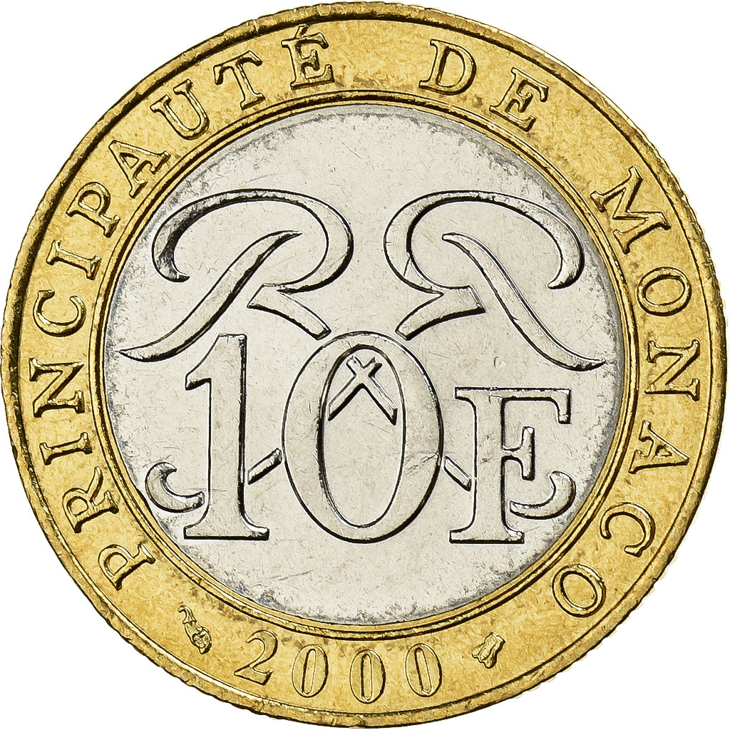 Mónaco, Rainier III, 10 Francs, 2000, Bimetálico, MS(63), Gadoury:827, KM:163