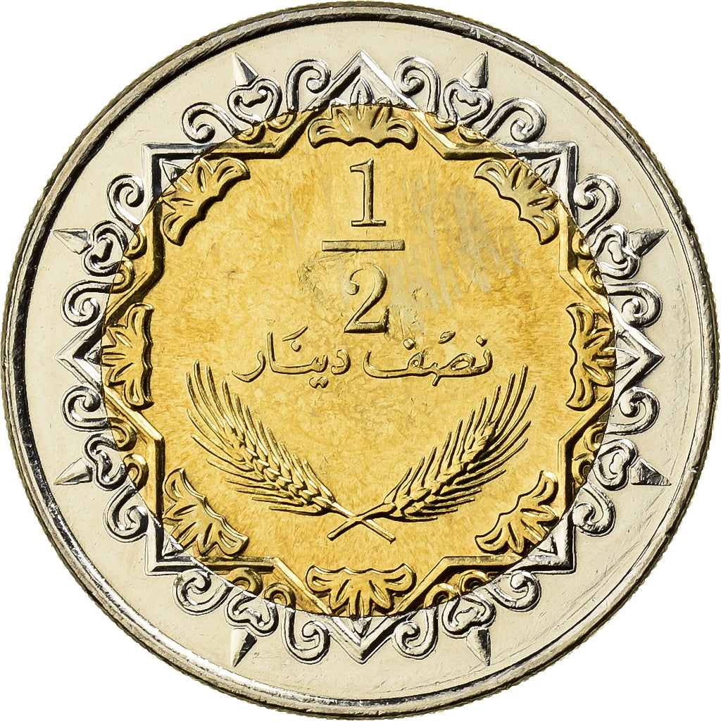 Libye, 1/2 Dinar, 2004, Bimétallique, SPL, KM:27