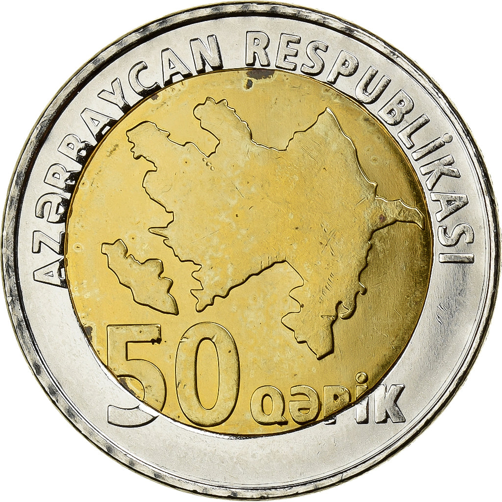 Azerbaijan, 50 Qapik, 2006, Bimetallic, MS(63), KM:44