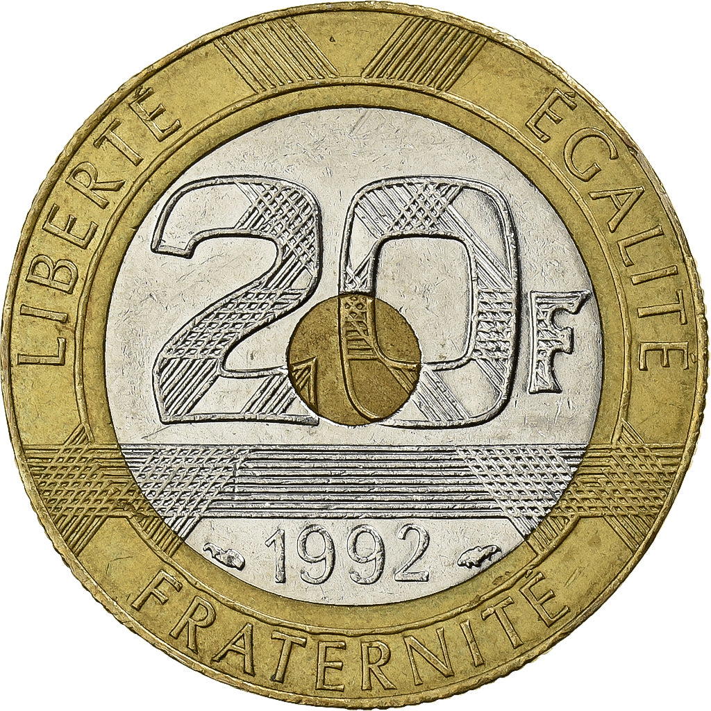 Francia, 20 Francs, Mont Saint Michel, 1992, V Ouvert, Tri-metallico, SPL-