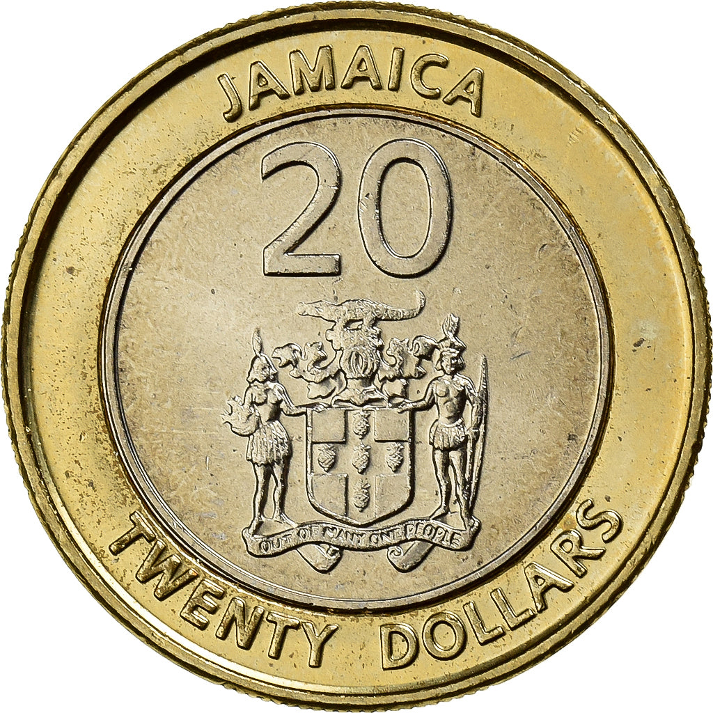 Jamaica, 20 Dollars, 2001, Bi-Metallic, MS(63), KM:182