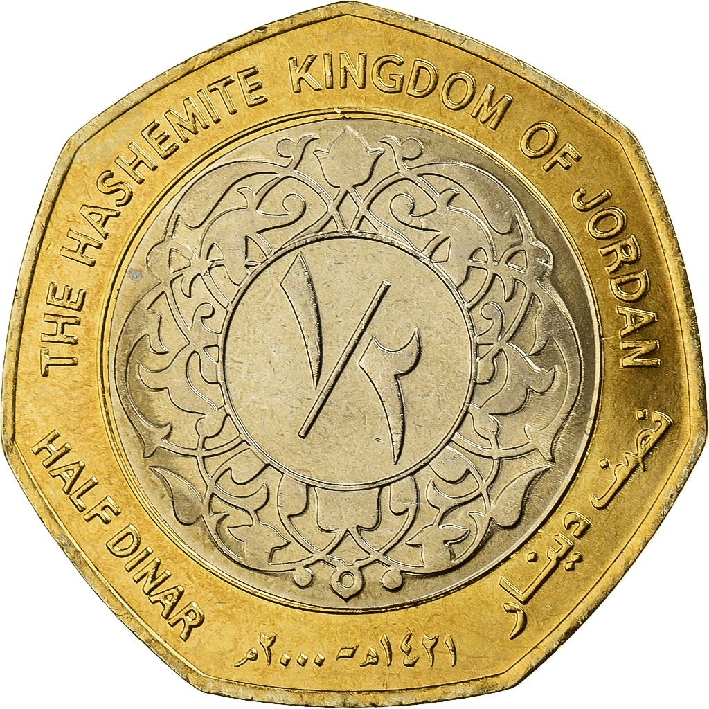 Jordanië, Abdullah II, 1/2 Dinar, 2000, Bi-Metallic, UNC, KM:79