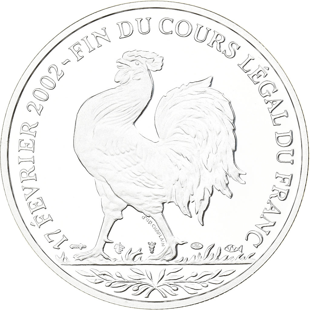 Francia, medaglia, Coq, Fin du Cours Légal du Franc, 2001, Argento, FDC
